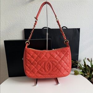 Chanel Caviar Quilted Timeless CC Shoulder
Bag Coral